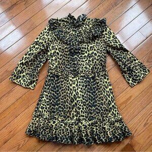 Ganni Yellow Leopard Print Ruffle Mini Dress